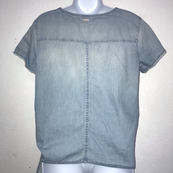 Calvin Klein Tie Side Distress Chambray Top XS - Picture 5 of 7